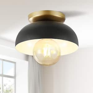 Paulina 8.5 in. 1-Light Classic Industrial Iron LED Flush Mount, Black/Gold Painting