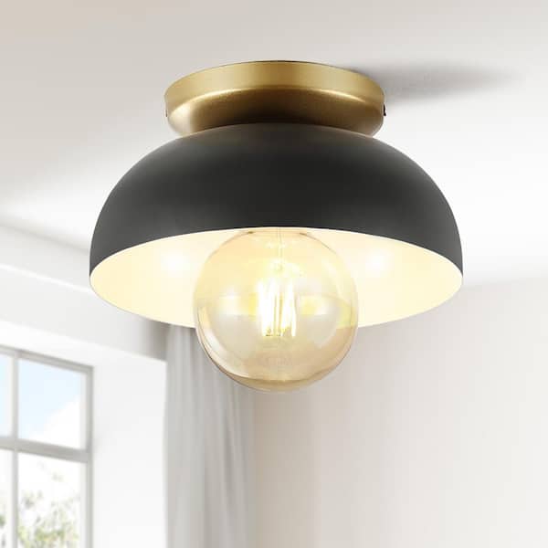 JONATHAN Y Paulina 8.5 in. 1-Light Classic Industrial Iron LED Flush Mount, Black/Gold Painting
