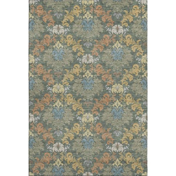 Mayfield Premium Machine Washable Abstract AMF2544 Basil 10 ft. x 14 ft. Area Rug
