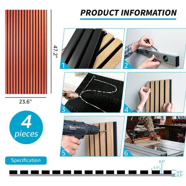 Art3d 4/5in. x 2ft. x 4ft. Cherry Slat MDF Decorative Acoustic