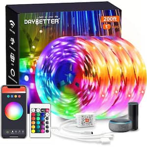 200 ft. Smart Plug-in Dimmable Cuttable Color Changing Integrated LED Strip Light with Tuya App Alexa Google Assistant
