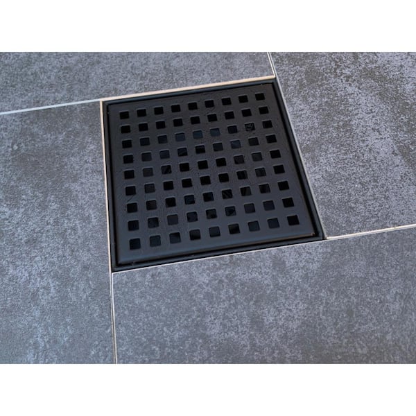 TECFORG 4 Inch Square Shower Drain Floor Drain with Removable Cover Grid  Grate, Matte Black Finished, SUS304 Stainless Steel CUPC Certificate (4  inch)