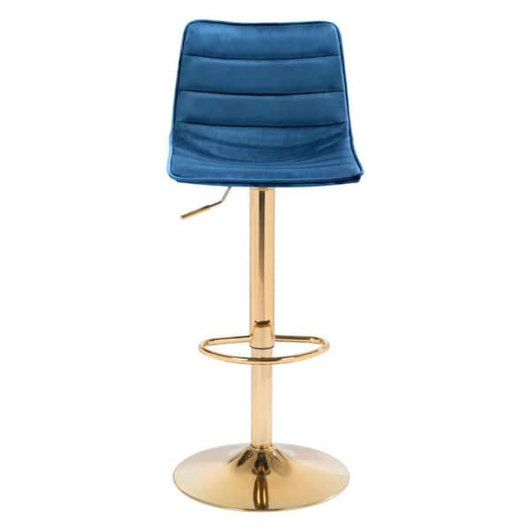 HomeRoots 23.8 in. Dark Blue Low Back Metal Bar Chair with Upholstery Seat