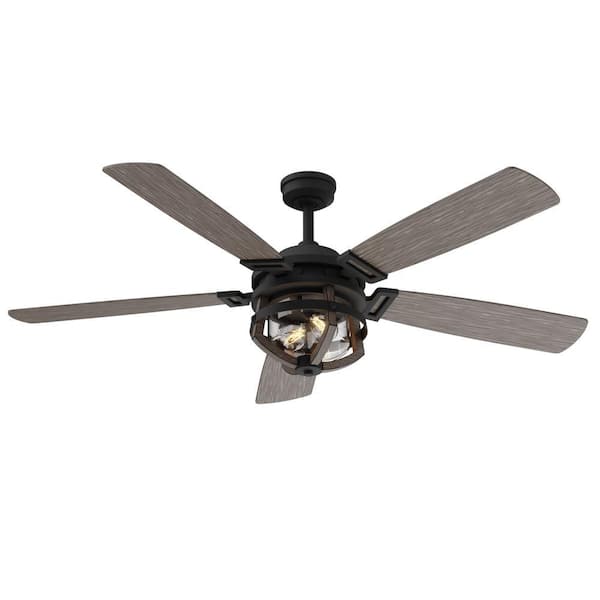 NORTH AVENUE Bellwood 54 in. Matte Black and Rustic Oak Farmhouse Outdoor Ceiling Fan with Light Kit and Remote