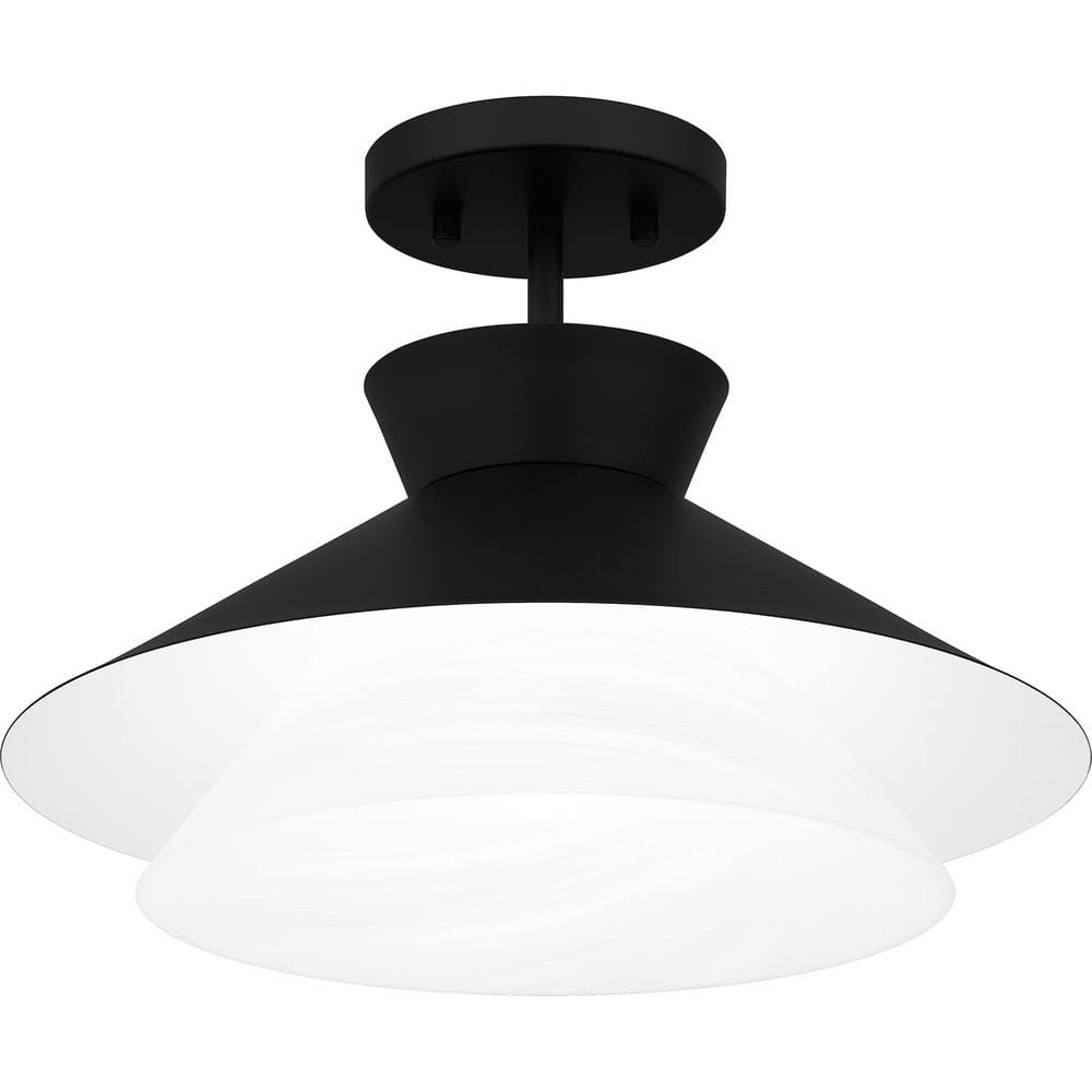 Matte Black and Alabaster Glass Semi-Flush Mount Light