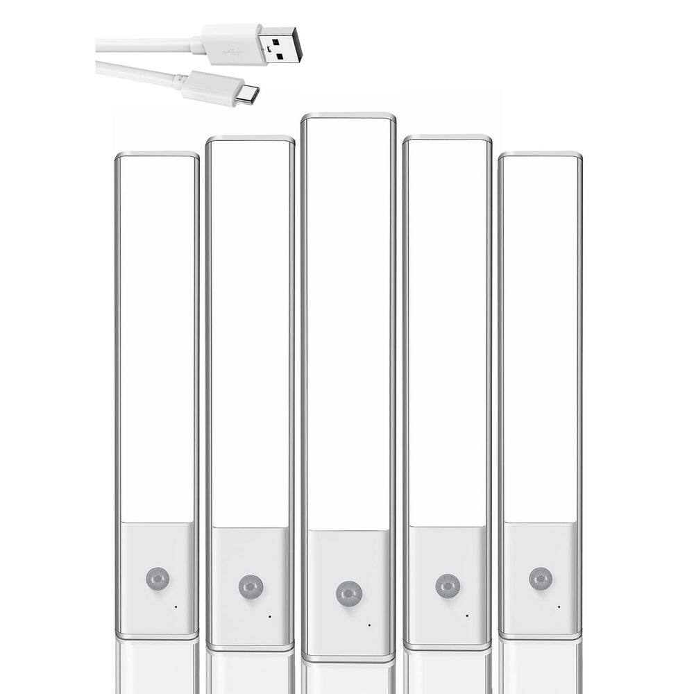 Wudkey 5-Pack 7.9 in. Under Cabinet LED Motion Sensor Lights in White, Wireless USB Rechargeable Magnetic Closet Lighting