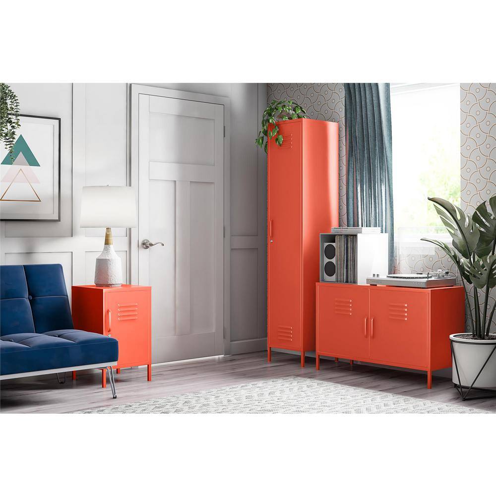 Novogratz Orange Metal Locker Style Storage Cabinet with Adjustable Shelves