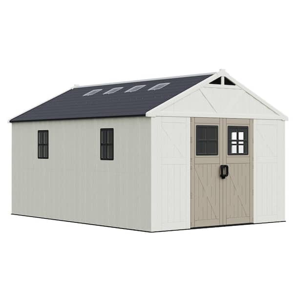 10 ft. W x 14 ft. D Outdoor Storage Resin Shed with Floor, Windows and Lockable Doors (138 sq. ft.)
