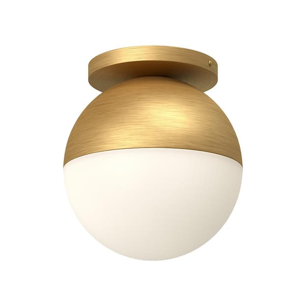 Monae 10 in. 1 Light 60-Watt Brushed Gold/Opal Glass Flush Mount