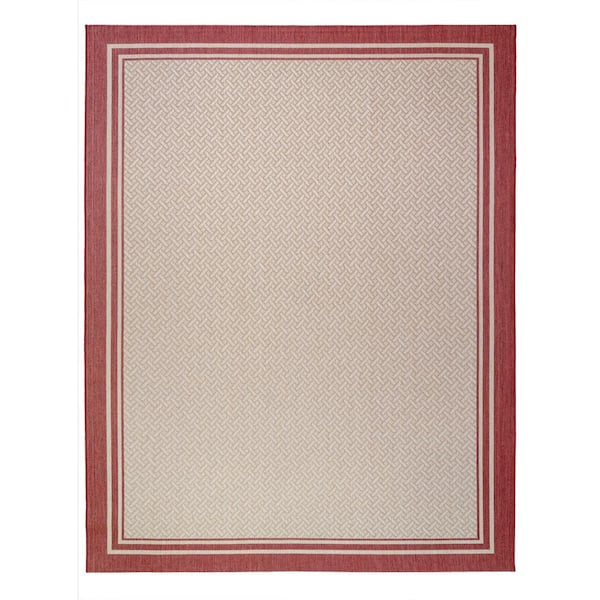 Paseo Soroa Grain/Red 5 ft. x 7 ft. Border Indoor/Outdoor Area Rug