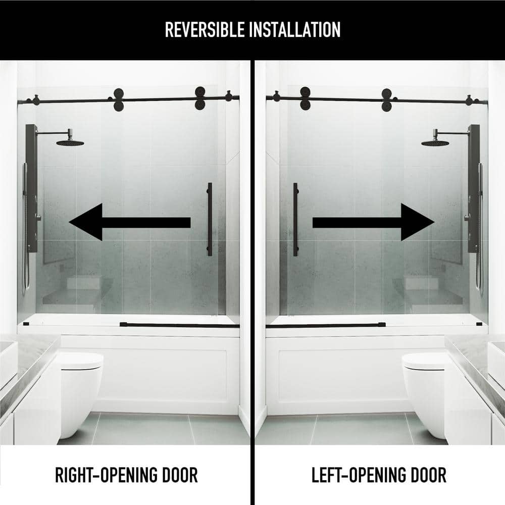 Elan 60" Matte Black Frameless Sliding Tub Door with Clear Glass