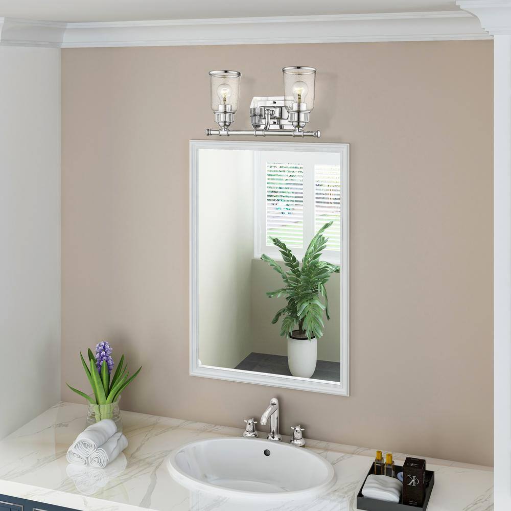 Polished Chrome 2-Light Outdoor Vanity with Clear Seeded Glass