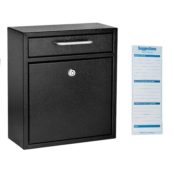 AdirOffice Medium Black Wall-Mounted Steel Drop Box Mailbox