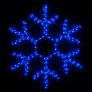 28 in. 164-Light LED Blue 18 Point Hanging Snowflake Decor