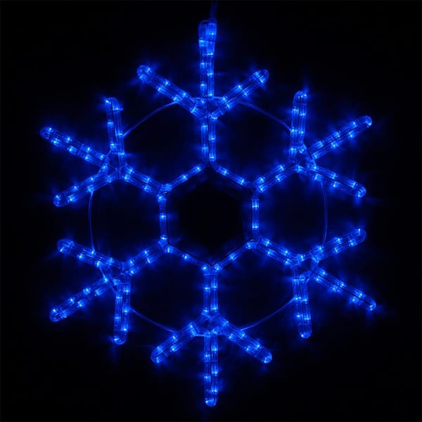 Wintergreen Lighting 28 in. 164-Light LED Blue 18 Point Hanging Snowflake Decor