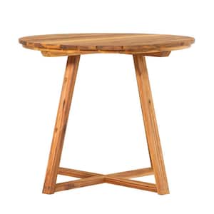 Natural Modern Round Slatted Wood Outdoor Dining Table