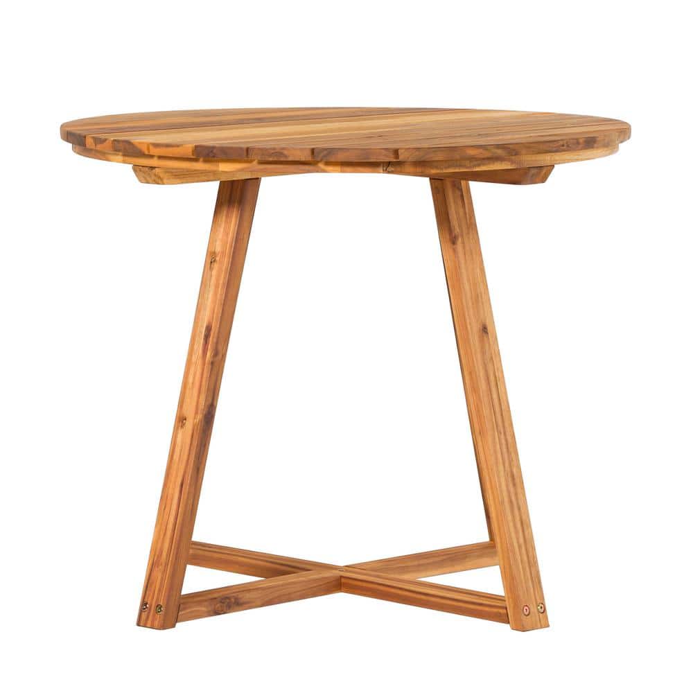 Natural Acacia Wood Round Outdoor Dining Table with Slatted Top