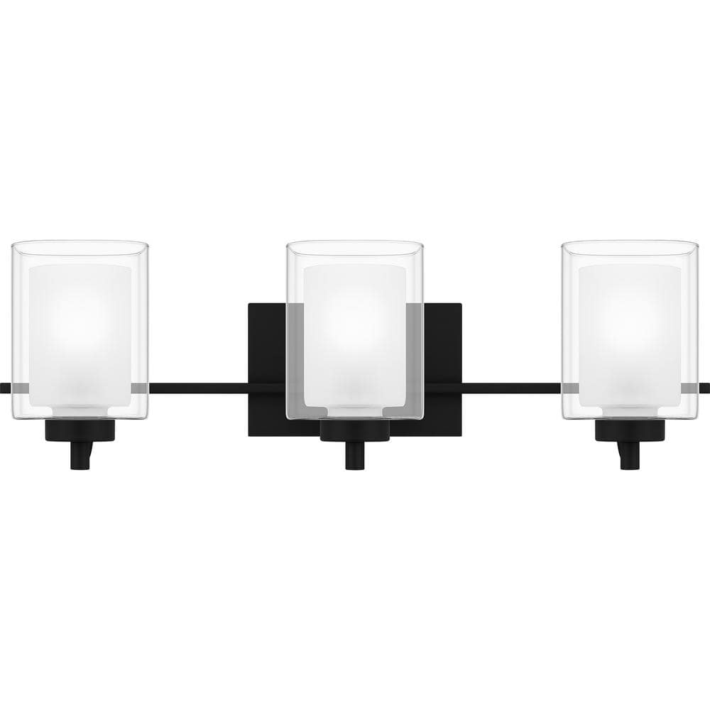 Matte Black 3-Light Vanity with Frosted Glass Shades