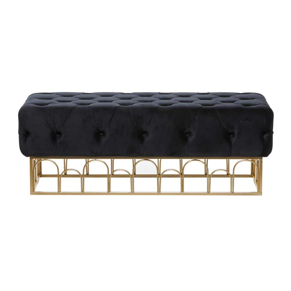 Litton Lane Black Bench With Gold Base 18 In X 49 In X 20 In 58771   Black Bedroom Benches 58771 66 1000 