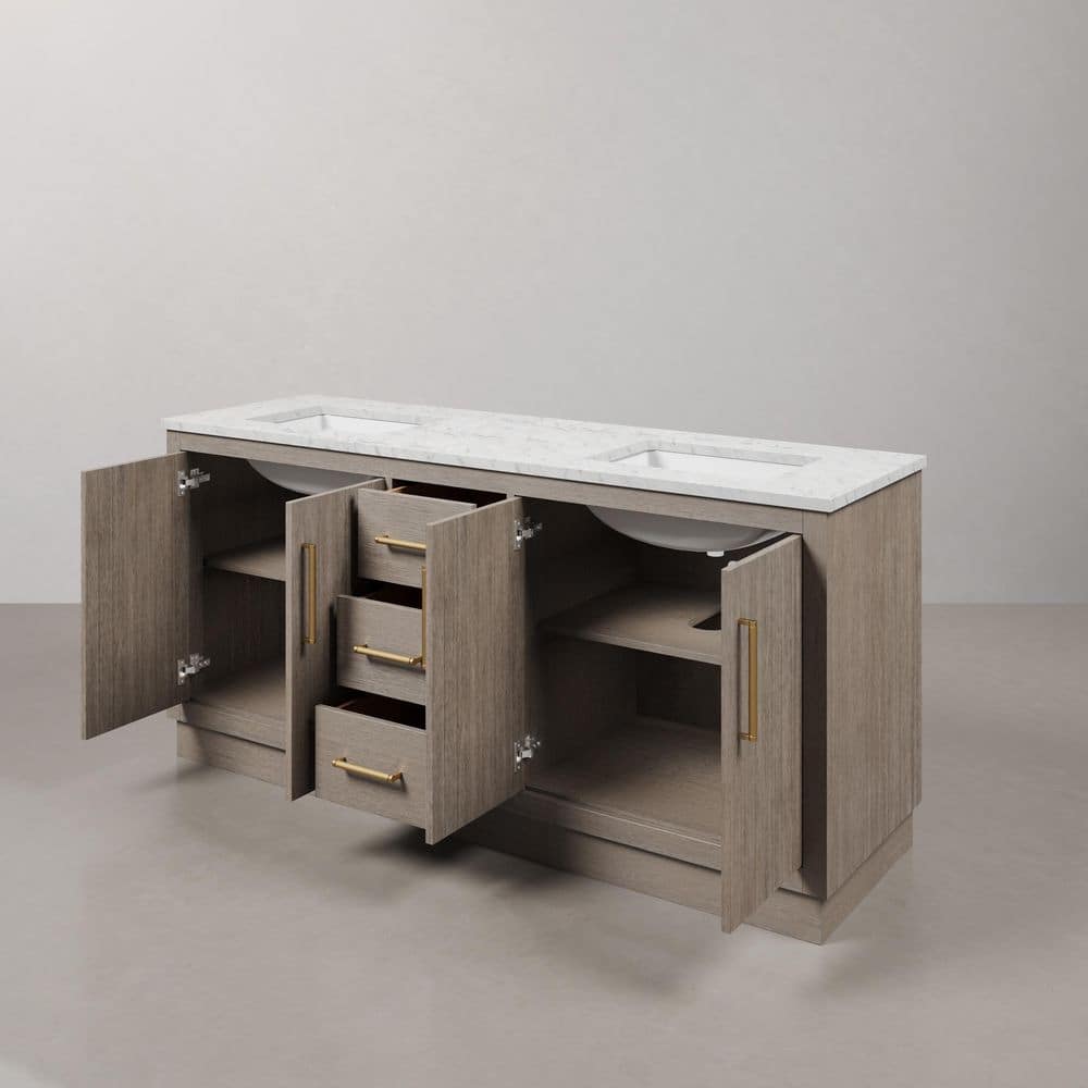 Hugo 72'' Gray Oak Double Vanity with Marble Top