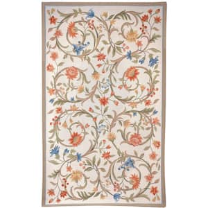 Chelsea Ivory 5 ft. x 8 ft. Solid Floral Border Area Rug