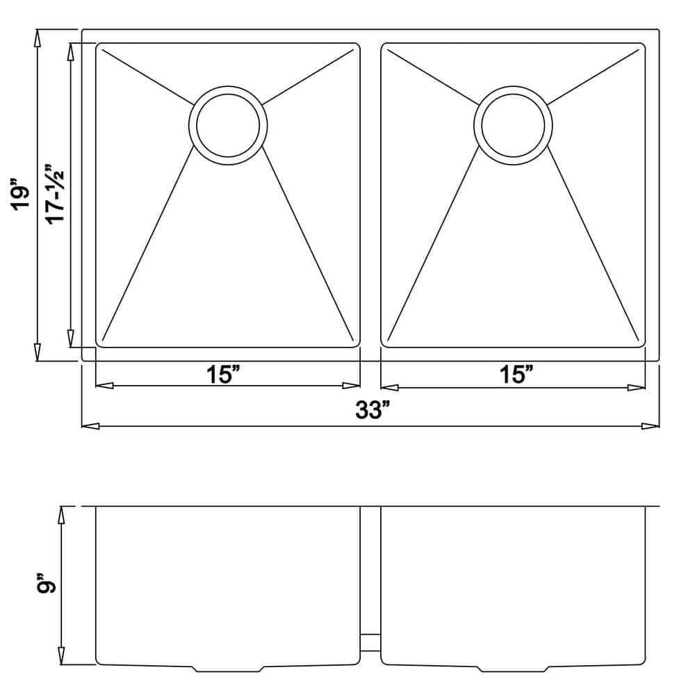 33'' Stainless Steel Double Bowl Undermount Kitchen Sink
