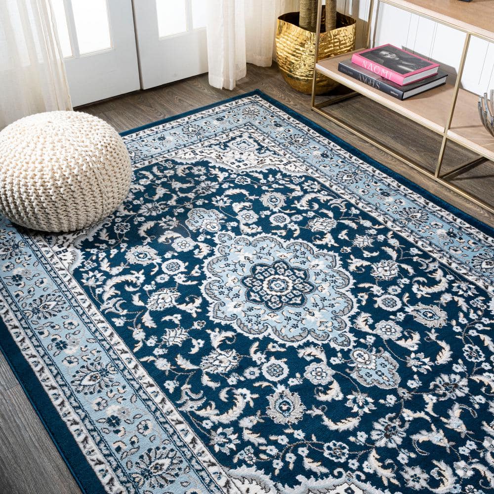 Navy Blue Medallion Synthetic Persian Area Rug 3' x 5'
