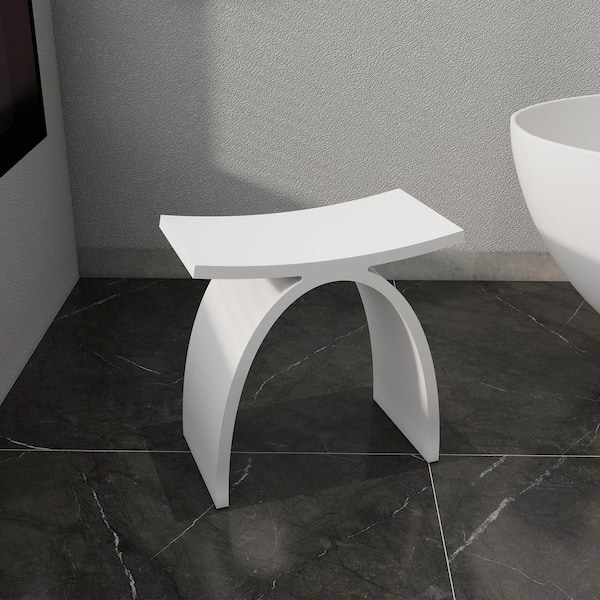 SJ STAR&JANE 16 in. x 9 in Solid Surface Shower Stool Vanity Seat Walk In Shower Seat in Matte White
