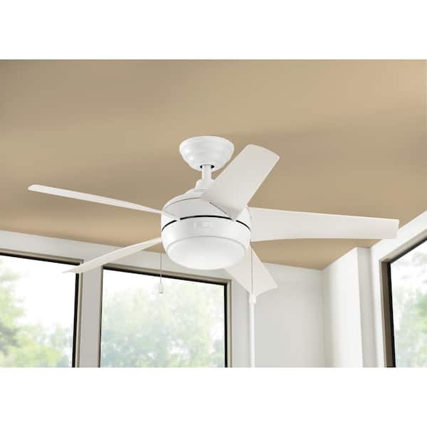 LED Indoor Matte White Ceiling Fan With Light Kit Frosted Bowl Windward 44 in 