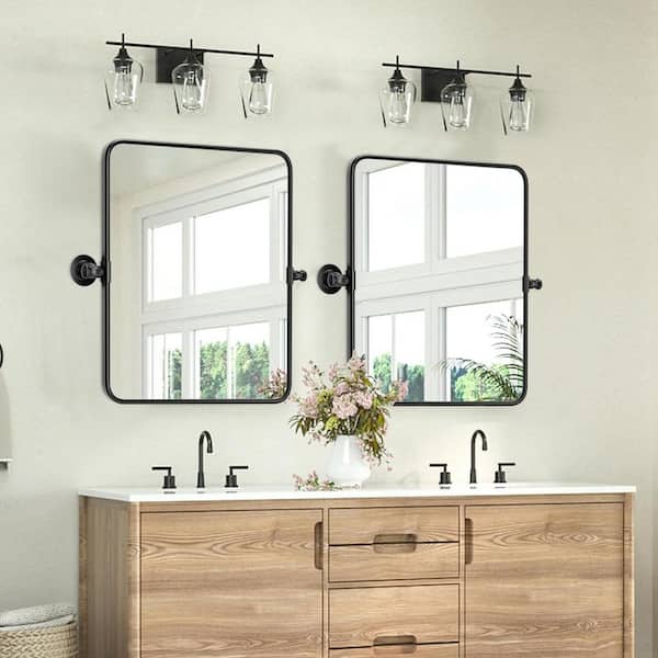 20 in. W x 24 in. H Modern Rectangular Black Stainless Steel Frame Round Corner Adjustable Vanity Mirror Wall Mirror