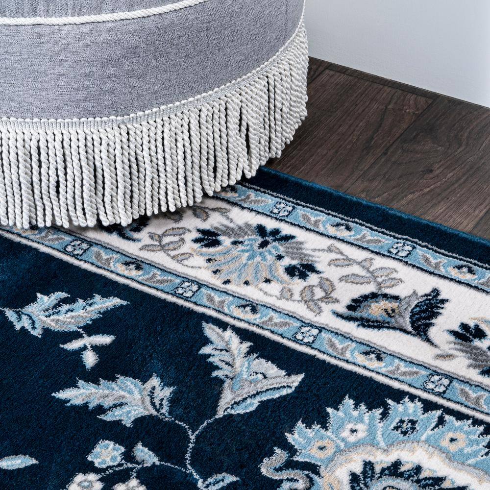 Navy and Ivory Rectangular Synthetic 4' x 6' Area Rug