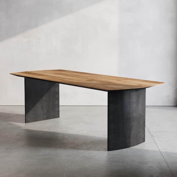 Atelier Rectangular, Solid Wood top, 98 in. Natural Color Finish, Double Pedestal Dining Table (8-Seaters)