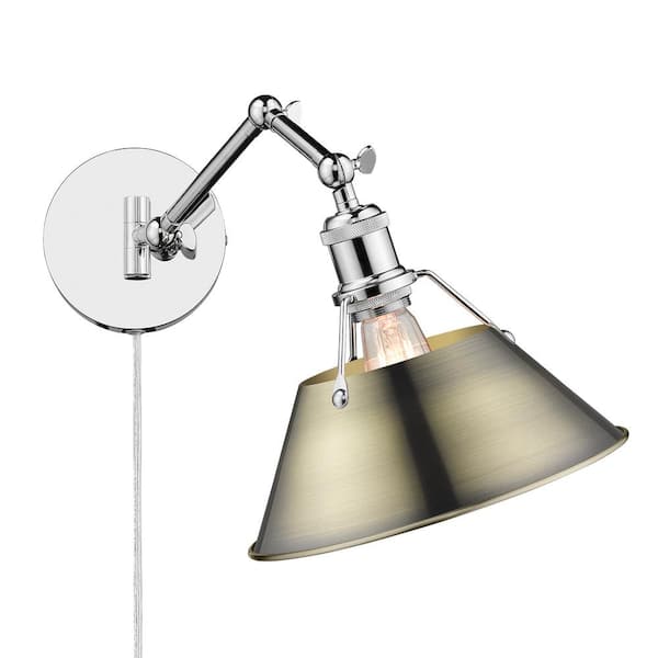 Golden Lighting Orwell 10 in. 1-Light Chrome and Aged Brass Plug-In or Hardwired Swing Arm with 120 in. Cord for Bedroom and Foyer