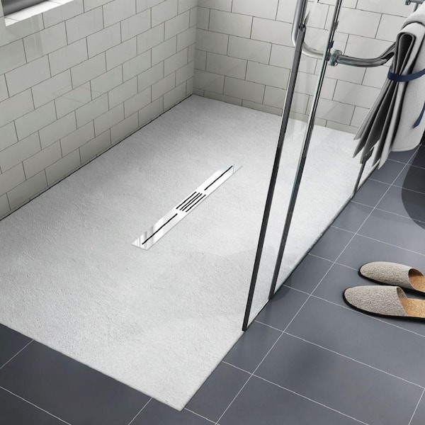 Trimslate 70.9 in. L x 47.5 in. W Alcove Shower Pan Base with Center Drain in White