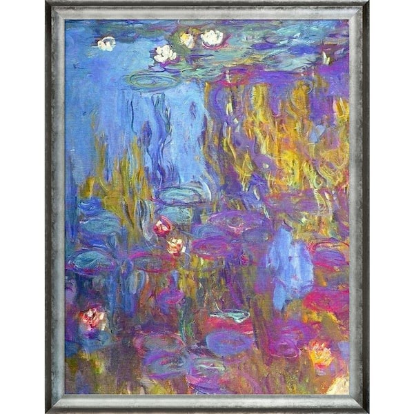 LA PASTICHE Water Lilies, 1917 by Claude Monet Athenian Distressed Silver Framed Nature Oil Painting Art Print 41 in. x 53 in.