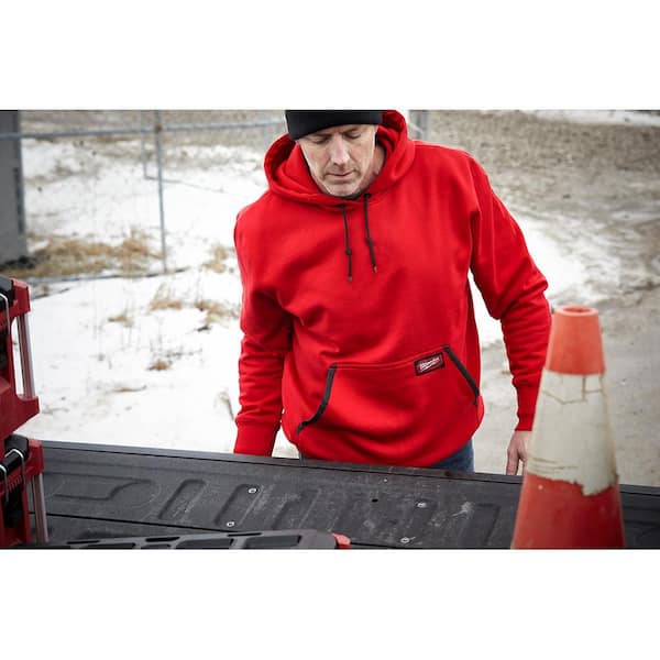 Milwaukee - Men's Medium Red Heavy-Duty Cotton/Polyester Long-Sleeve Pullover Hoodie