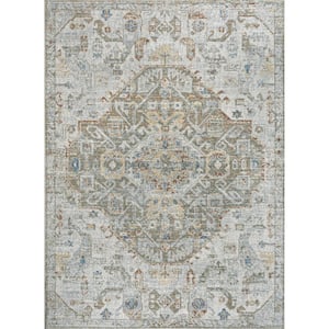 Shaemus Bohemian Medallion Low-Pile Machine-Washable Cream/Brown/Green 4 ft. x 6 ft. Area Rug