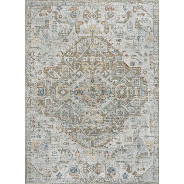 Shaemus Bohemian Medallion Low-Pile Machine-Washable Cream/Brown/Green 8 ft. x 10 ft. Area Rug