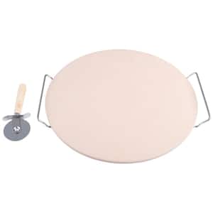 15 in. Pizza Stone with Pizza Cutter and Metal Serving Rack