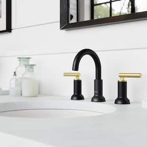 Capistrano 8 in. Widespread Double Handle Bathroom Faucet in Matte Black/Brushed Gold