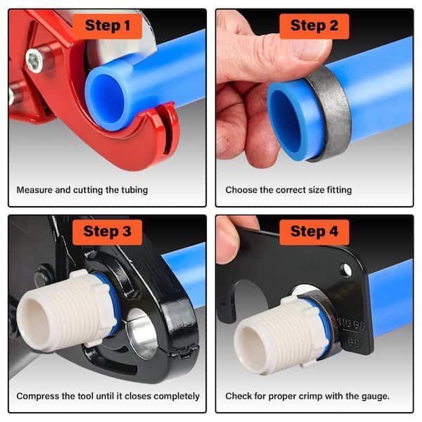 1/2 in. x 500 ft. PEX Tubing Plumbing Kit with Crimper, Cutter Tools Barb Elbow Straight Coupling and Plug, Full Strap 1/2 in. x 500 ft. PEX Tubing Plumbing Kit with Crimper, Cutter Tools Barb Elbow Straight Coupling and Plug, Full Strap