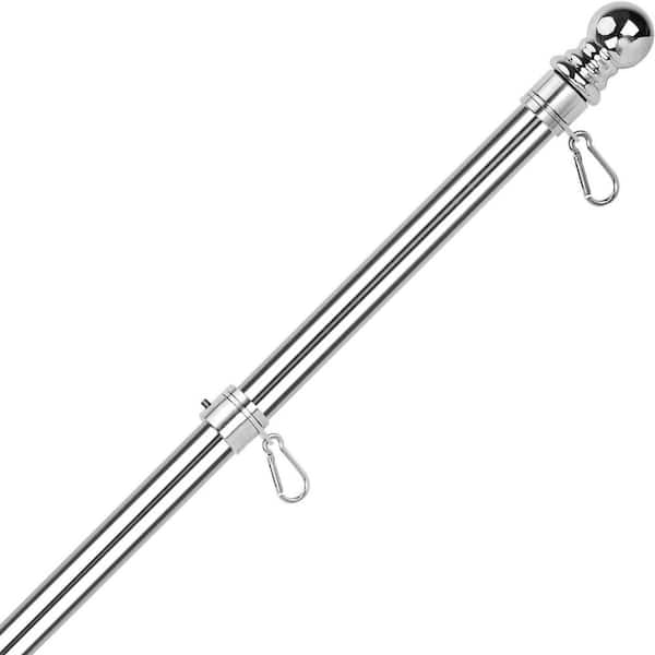 6 FT Adjustable 1 in. Stainless Steel Flag Pole Kit with Heavy Duty Aluminum Holder and Tangle Free Rings Silver