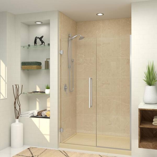Transolid Elizabeth 54 in. W x 76 in. H Hinged Frameless Shower Door in Brushed Stainless with Clear Glass