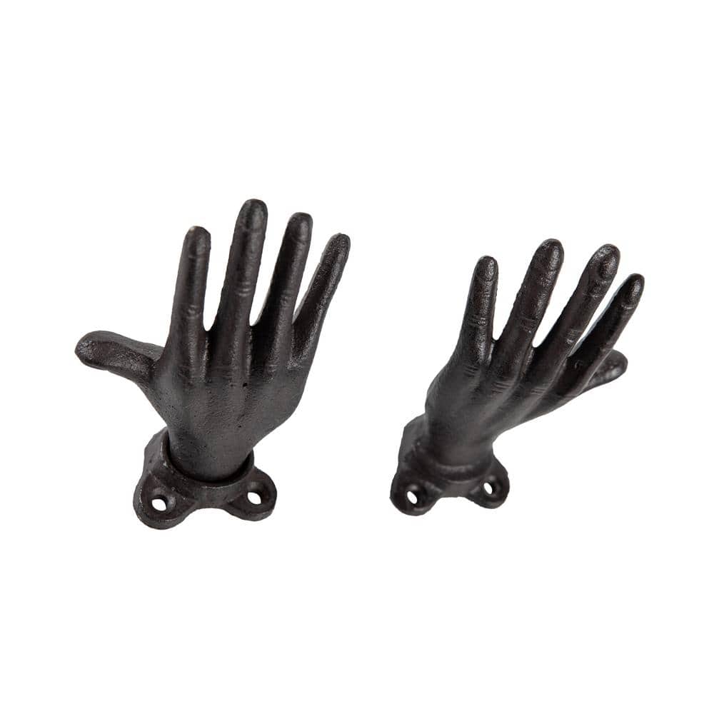 Palms Up Dark Brown Cast Iron Wall Hooks Set