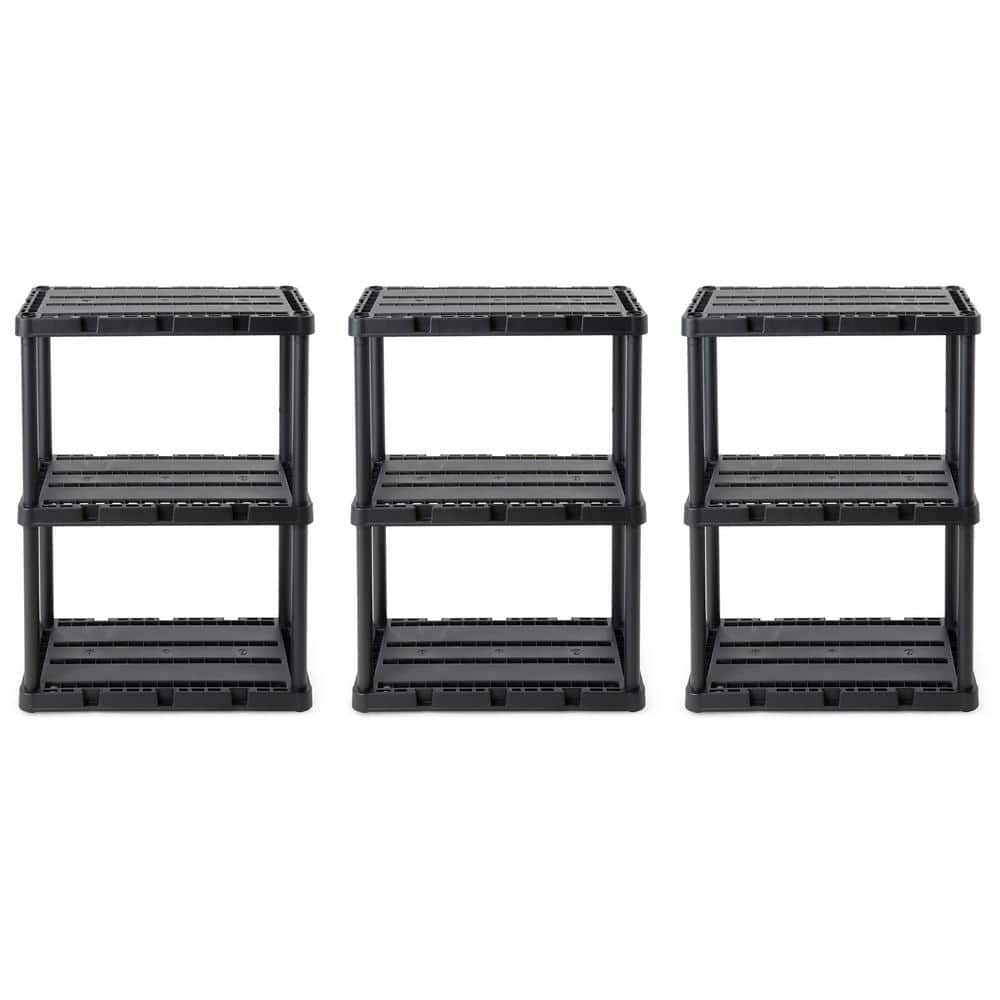 3 Shelf Knect-A-Shelf Solid Light Duty Storage Unit, W 12 in. x H 33 in. x D 24 in., Resin Frame Material, Black 3 Pack price history on PriceWatchPro