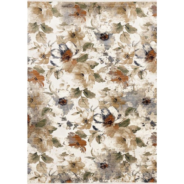 Beige  8 X 10 ft. Woven Floral Rectangle Indoor Area Rug