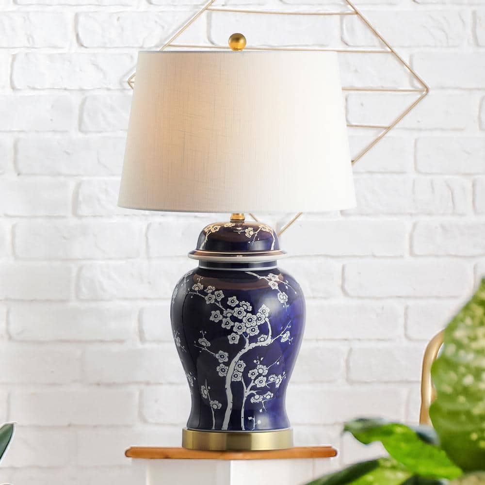 Gracie 29.5" White and Navy Ceramic Ginger Jar Table Lamp