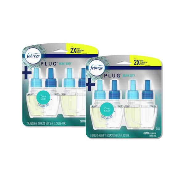 Febreze PLUG Heavy-Duty Crisp Clean Scent Refills Recharges Air Freshener (4 Refills)