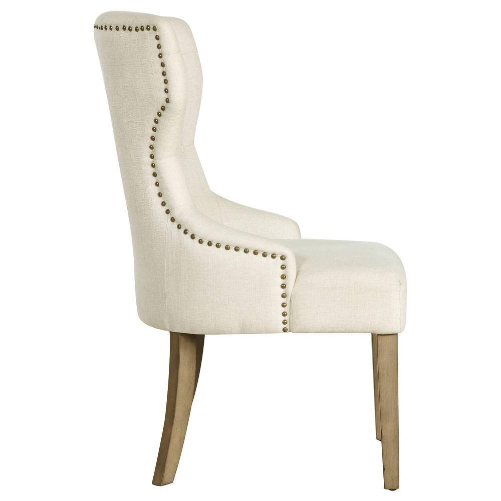 Beige Linen Upholstered Tufted High Back Side Chair