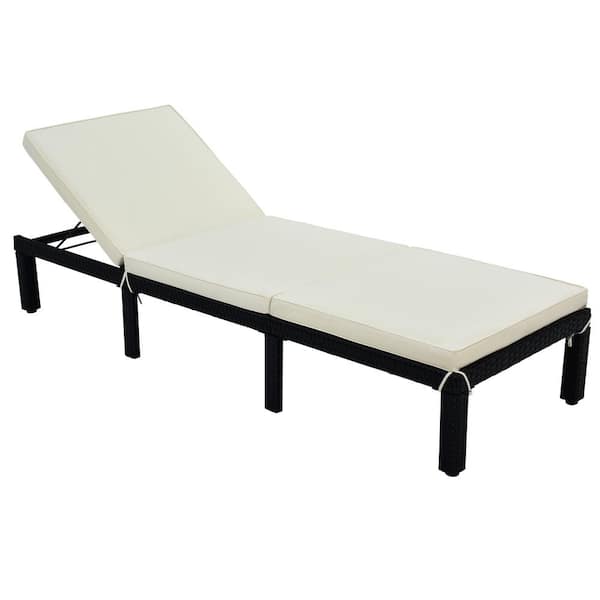 Unbranded Wicker Outdoor Adjustable Chaise Lounge Chair with Beige Cushion